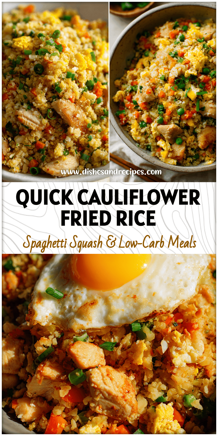 Bowl of cauliflower fried rice with chicken and egg showing fresh riced cauliflower and colorful flavored rice.